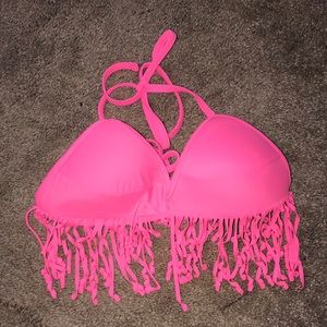 Hot Pink Fringe Padded Bikini Top